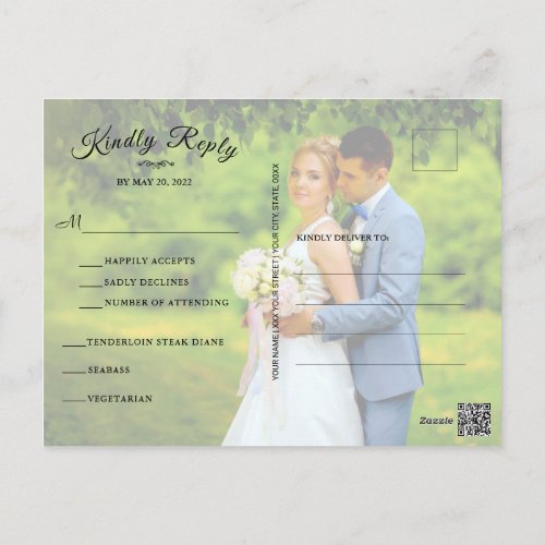 Simple Personalized Photo Entree Meal Choice Rsvp Postcard