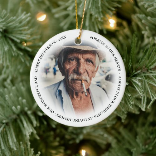 Simple Personalized Photo Memorial Christmas Ceramic Ornament