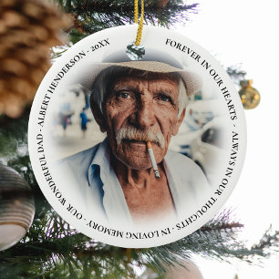 Simple Personalized Photo Memorial Christmas Ceramic Ornament