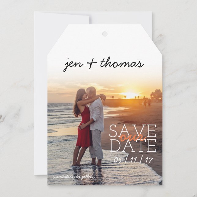 Simple Personalized Photo Tag Save Our Date Save The Date (Front)