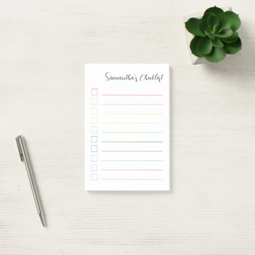 Simple Personalized Rainbow Checklist Post_it Notes