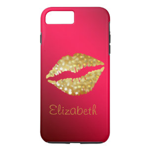 Simple Personalized Red Glitter Gold Lips iPhone 8 Plus/7 Plus Case