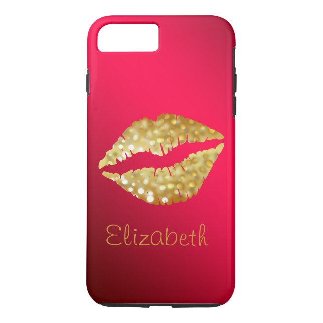 Simple Personalized Red Glitter Gold Lips Case-Mate iPhone Case (Back)