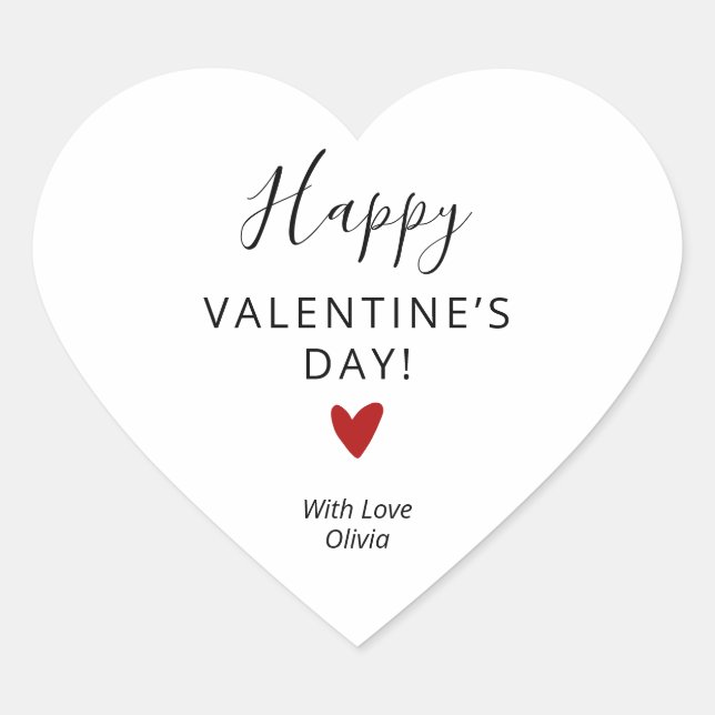 Simple Personalized Red White Valentines DAY  Heart Sticker (Front)