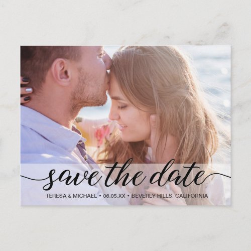 Simple Personalized Save the Date script Photo Postcard
