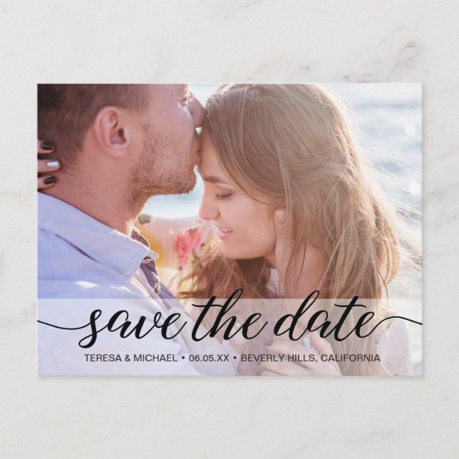 Simple Personalized Save the Date script Photo Postcard (Front)