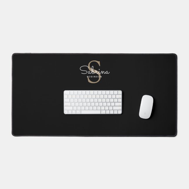 Simple Personalized Script Black Desk Mat (Keyboard & Mouse)