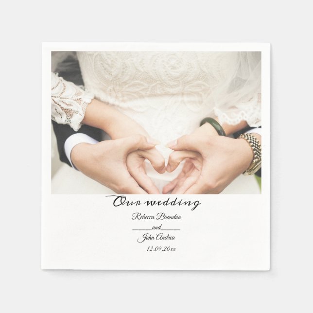 Simple Personalized Script Photo Wedding Party  Napkins (Front)