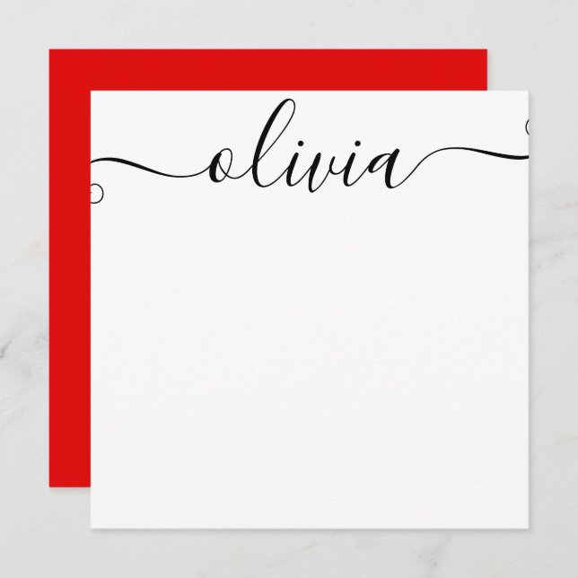 Simple Personalized Signature Script Red Note Card (Front/Back)