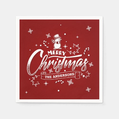 Simple Personalized Snowman Christmas  Napkin