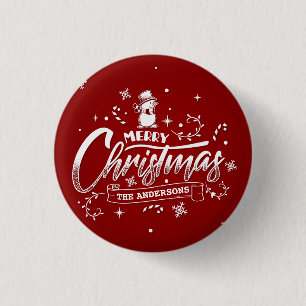 Simple Personalized Snowman Christmas Pin Button