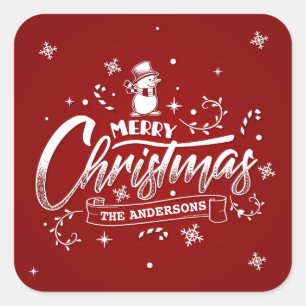 Simple Personalized Snowman Christmas Sticker Seal