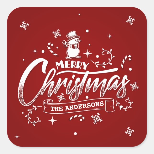 Simple Personalized Snowman Christmas Sticker Seal (Front)