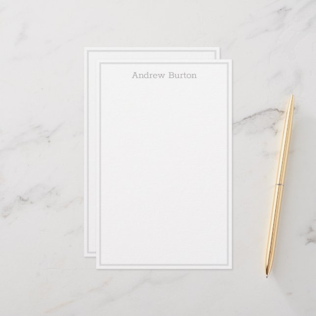 Simple Personalized Stationery Paper | Gray White (Front/Back In Situ)