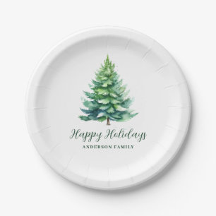 Simple Personalized Tree Christmas Paper Plates