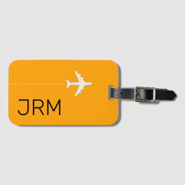simple personalized vivid yellow travel airplane luggage tag (Front Horizontal)