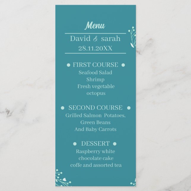 Simple Personalized Wedding Dinner Menu (Front)