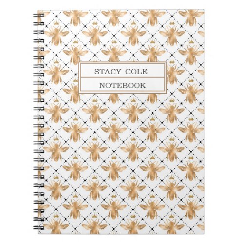 Simple Personalized White  Brown Honeycomb Bee Notebook