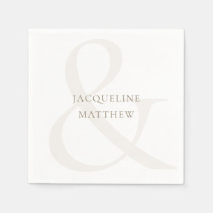 Simple Personalized White Gold tex Wedding Napkins