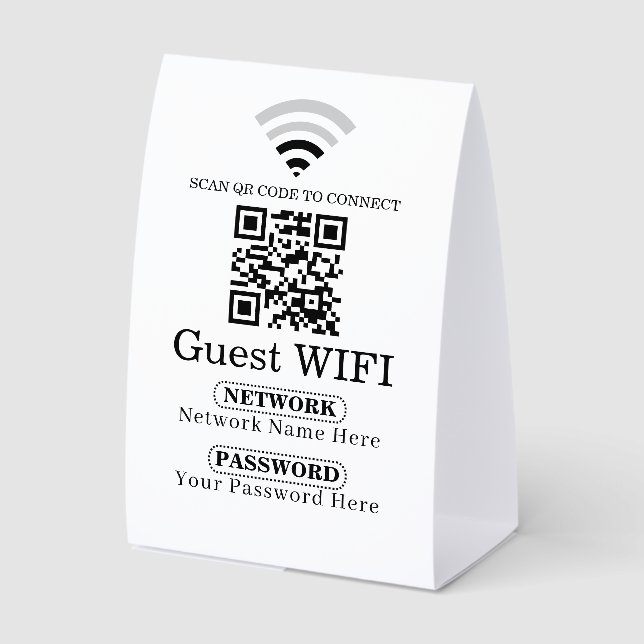Simple Personalized Wi-fi Network QRcode Password  Paper Table Tent (Front)