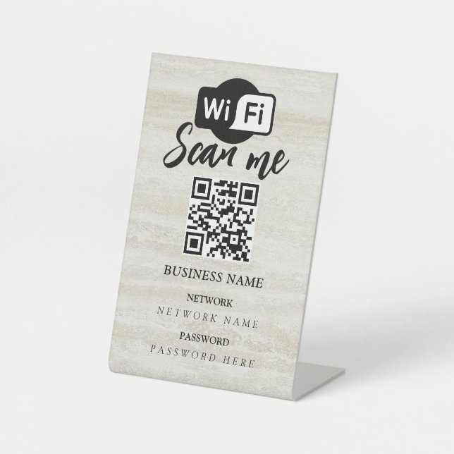 Simple Personalized Wifi Network qr code Password  Pedestal Sign (Front)