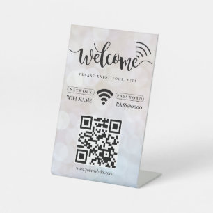 Simple Personalized Wifi Network QR code Password Pedestal Sign