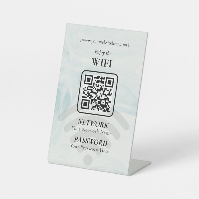Simple Personalized Wifi Network qr code Password  Pedestal Sign (Front)