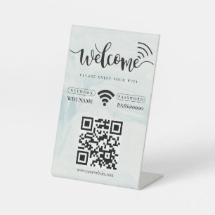 Simple Personalized Wifi Network QR code Password Pedestal Sign