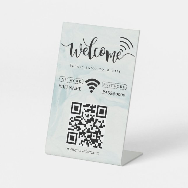 Simple Personalized Wifi Network QR code Password  Pedestal Sign (Front)