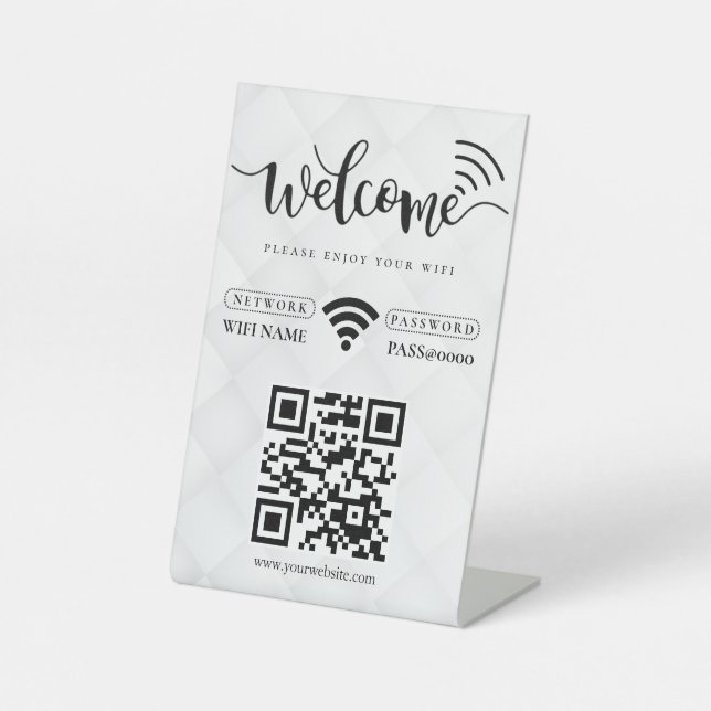 Simple Personalized Wifi Network QR code Password  Pedestal Sign (Front)