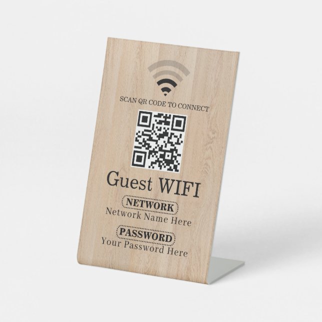 Simple Personalized Wifi Network qr code Password  Pedestal Sign (Front)