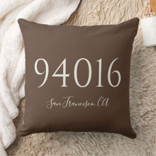 Simple Personalized Zip Code and Town Throw Pillow