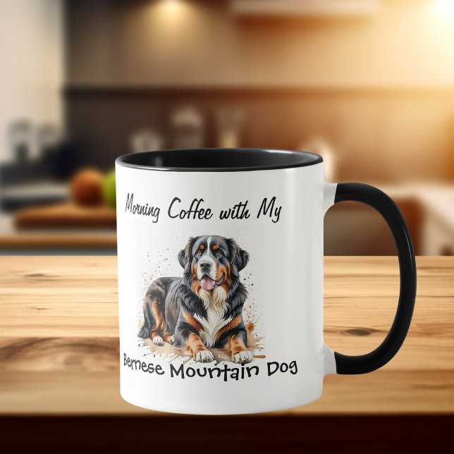  Simple Pet Bernese Mountain Dog Personalize Mug (Morning Cup/ Pet Bernese Watercolor, Personalize this design!)
