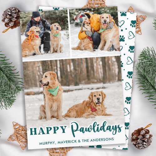 Simple Pet Dog Custom 3 Photo Happy Pawlidays Holiday Card