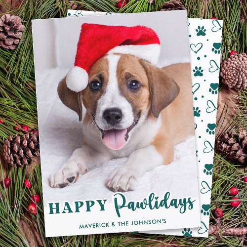 Simple Pet Dog Personalized Photo Happy Pawlidays Holiday Card