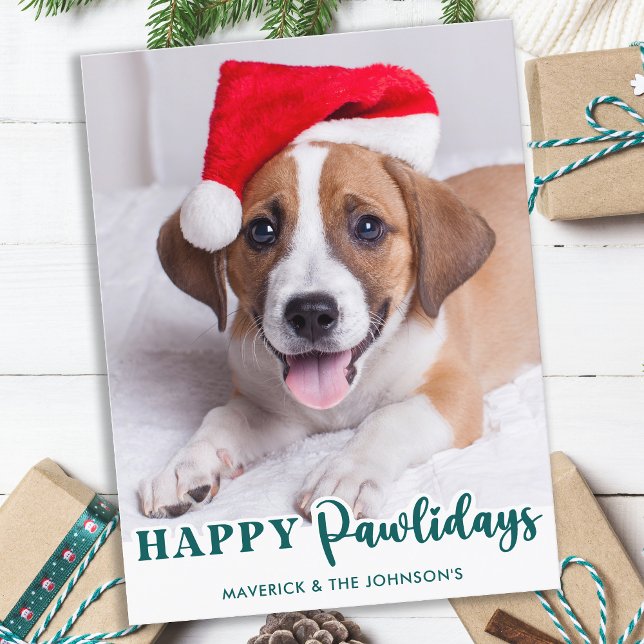 Simple Pet Dog Personalized Photo Happy Pawlidays Holiday Postcard (Creator Uploaded)