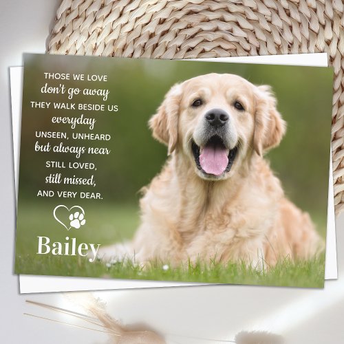 Simple Pet Memorial Pet Loss Poem Custom Dog Photo Thank You Card