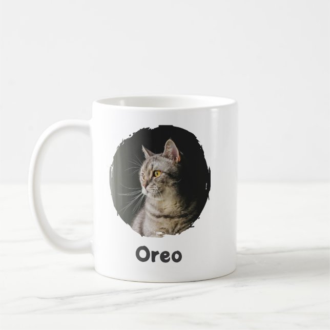 Simple Pet Name Minimalist Cat Lovers White Coffee Mug (Left)