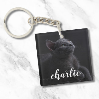 Simple Pet Photo Cat Name Keychain