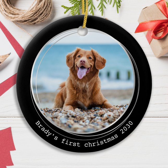 Simple Pet Photo Personalized Dog Lover Christmas Ceramic Ornament (Creator Uploaded)