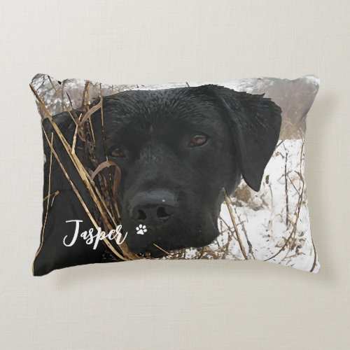 Simple Pet Photo Personalized Paw Print Dog Lover Accent Pillow