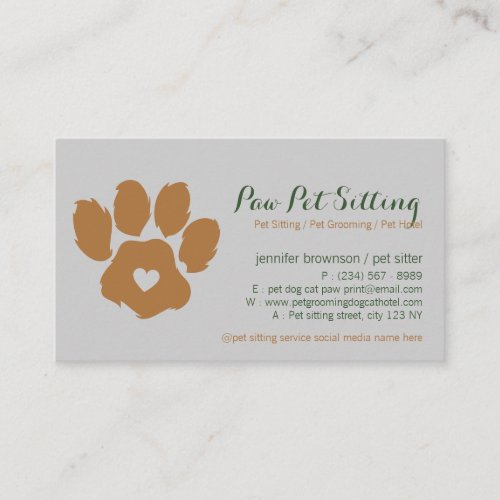 Simple Pet Sitter Groomer Social Media Dog Cat Paw Business Card