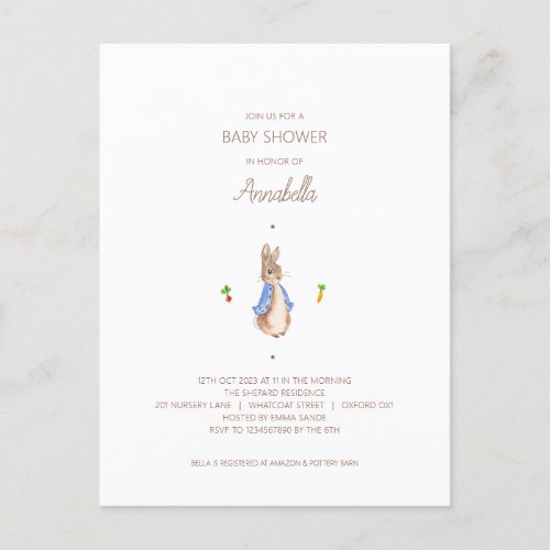 Simple Peter the Rabbit Baby Shower Budget Invite