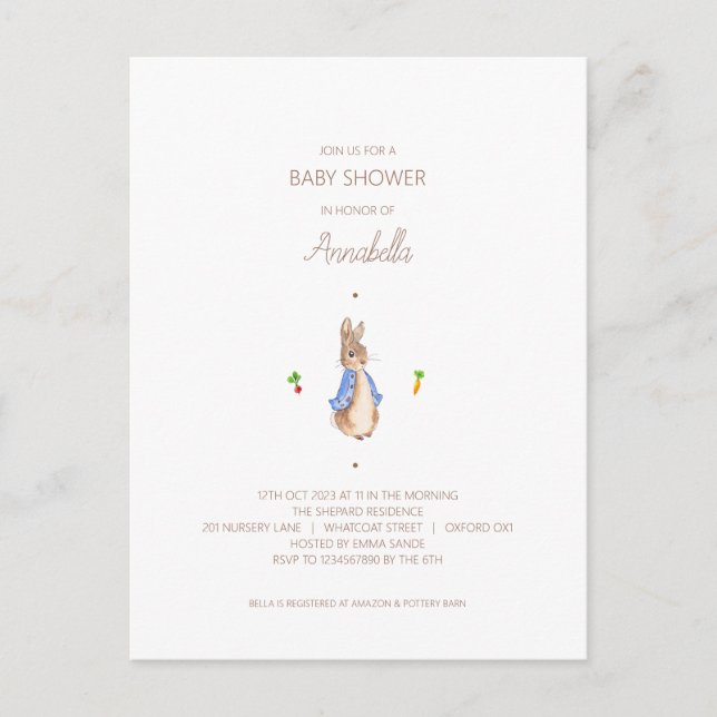 Simple Peter the Rabbit Baby Shower Budget Invite (Front)