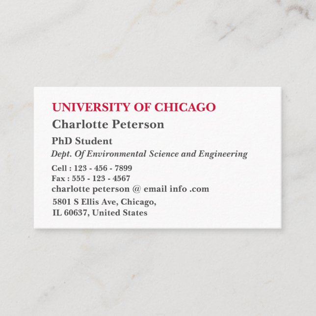 Simple PhD - Graduate Student Business Card (Front)