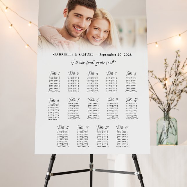 Simple Photo 14 Table Wedding Seating Chart Foam Board (In Situ (Stand))