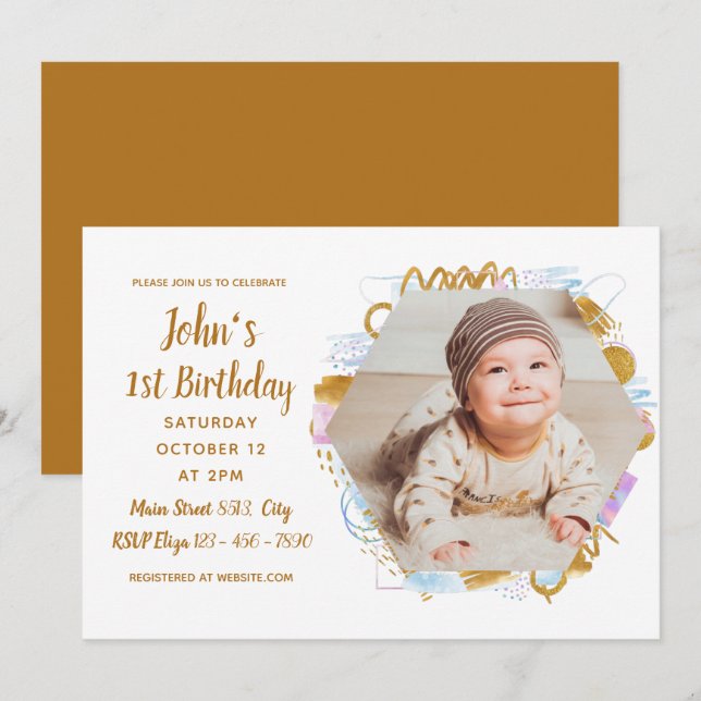 Simple Photo 1st Birthday Invitation (Front/Back)