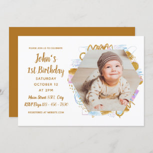 Simple Photo 1st Birthday Invitation