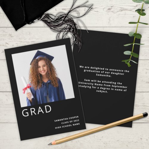 Simple Photo 2022 Graduation Black Announcement