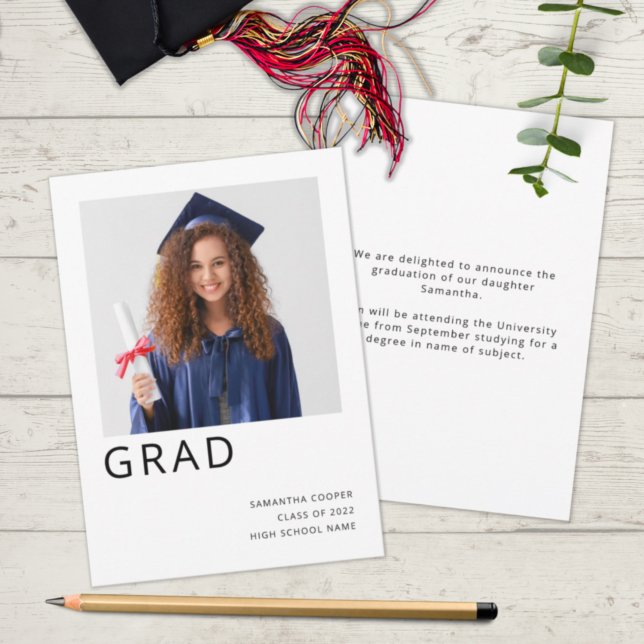 Simple Photo 2022 Graduation White  Announcement (Creator Uploaded)